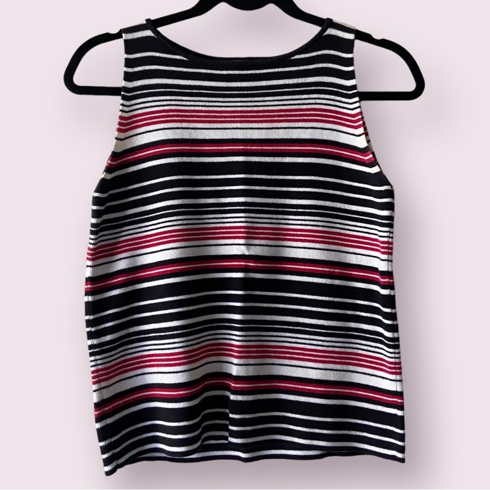 Vintage 90s y2k High Neck Black White Red Striped Knit Sweater Tank